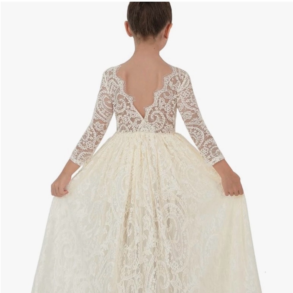 2Bunnies Paisley Lace Back A-Line Straight Tutu Tulle Party Flower Girl Dress - Picture 3 of 3